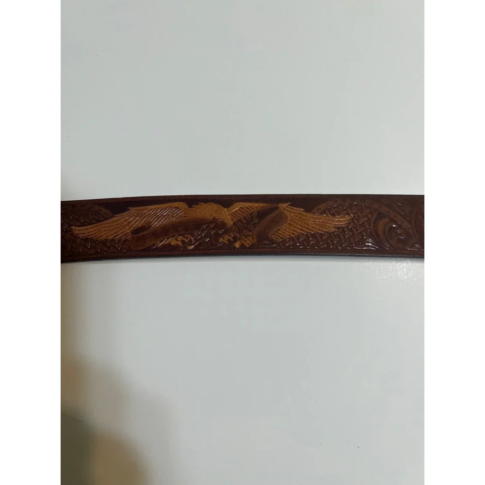 Mens Top Grain Leather Western Eagle Embossed Belt Brown Size 40 KM627 Mexico